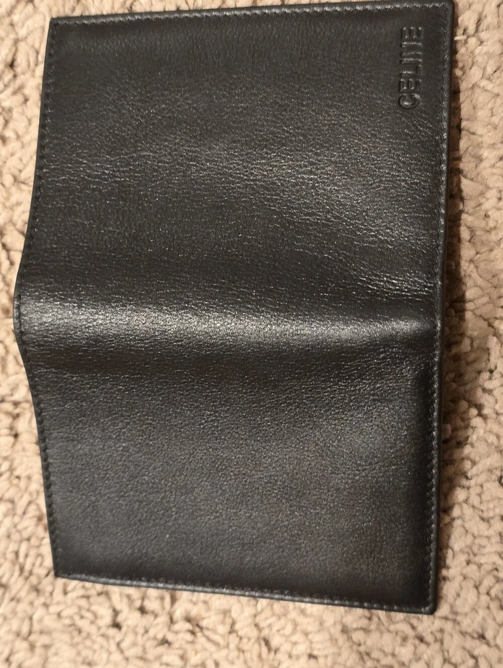 Vintage Celine Black Grained Leather Bi-Fold Wallet / Passcase M13